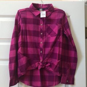 Lands’ End Girls Tie Front Flannel Shirt. Medium (8). NWT. Plum buffalo check.